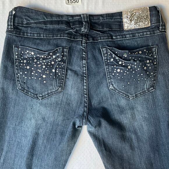 C’est Toi Women’s Rhinestone Waxed Frayed Crop Ankle Jeans size 27, Dark Blue - Picture 9 of 10